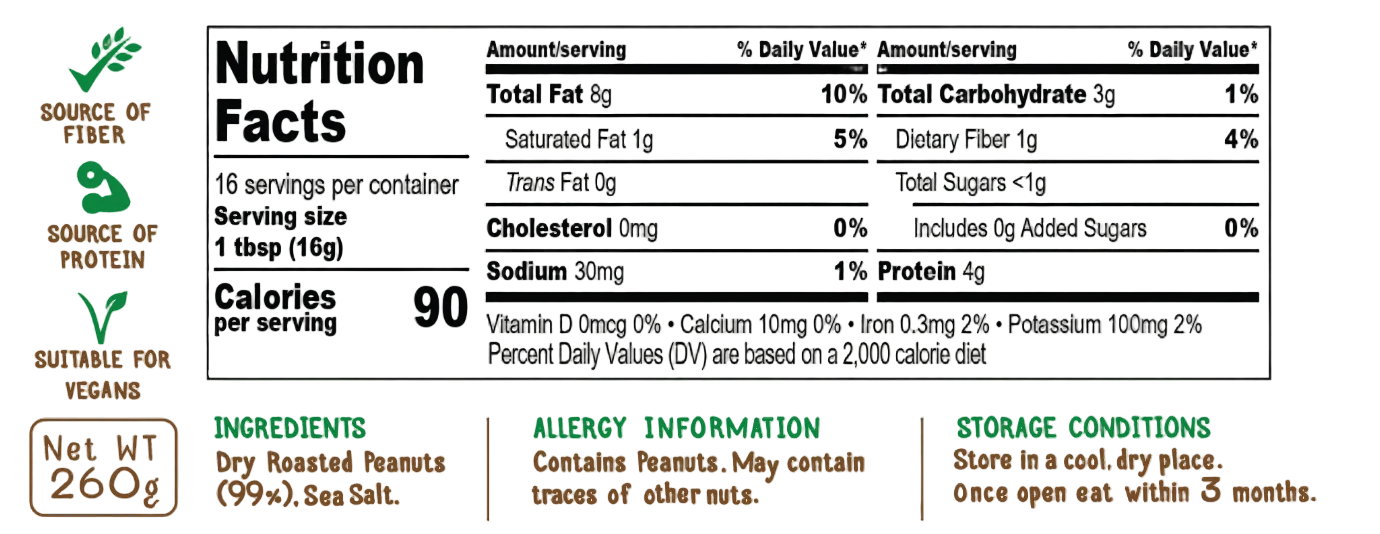 Vegan Peanut Butter ( Peanuts & Sea Salt) (260g)